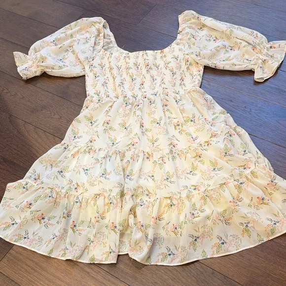 Flying Tomato Floral Puff Sleeve Mini Dress Large C11-152 - Picture 8 of 9